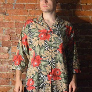 Vintage Tropical Floral Print & Zebra Print Top